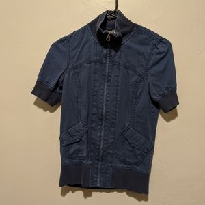 Vintage Dark Blue Zip-Up Short Sleeve Jacket